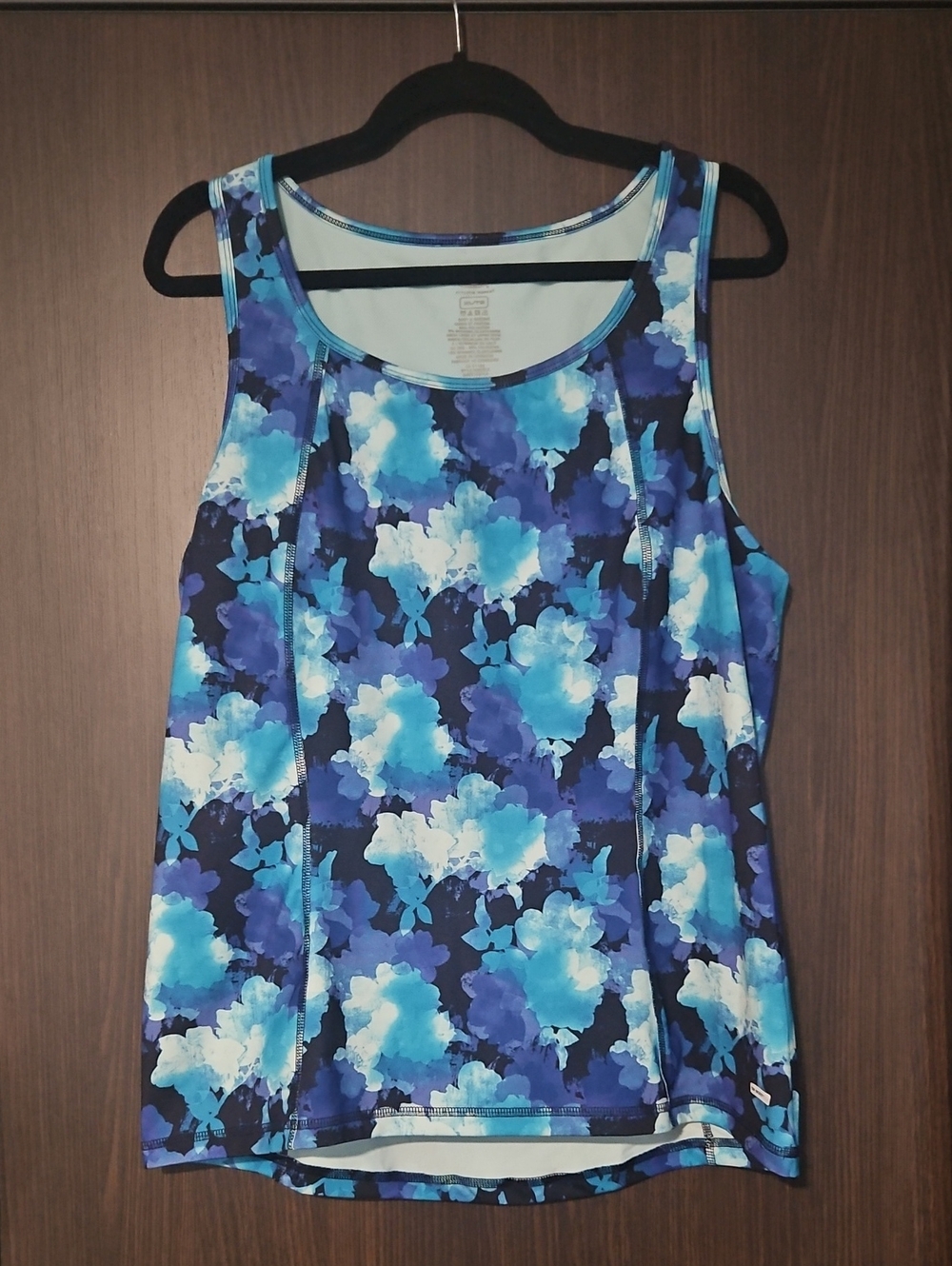 Athletic Works Blue Floral Scoop Tank Top